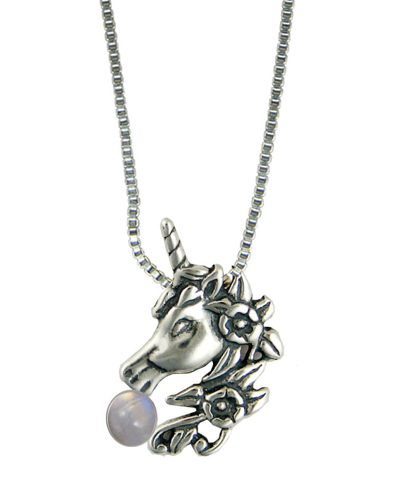 Sterling Silver Unicorn of the Summer Day Pendant With Rainbow Moonstone